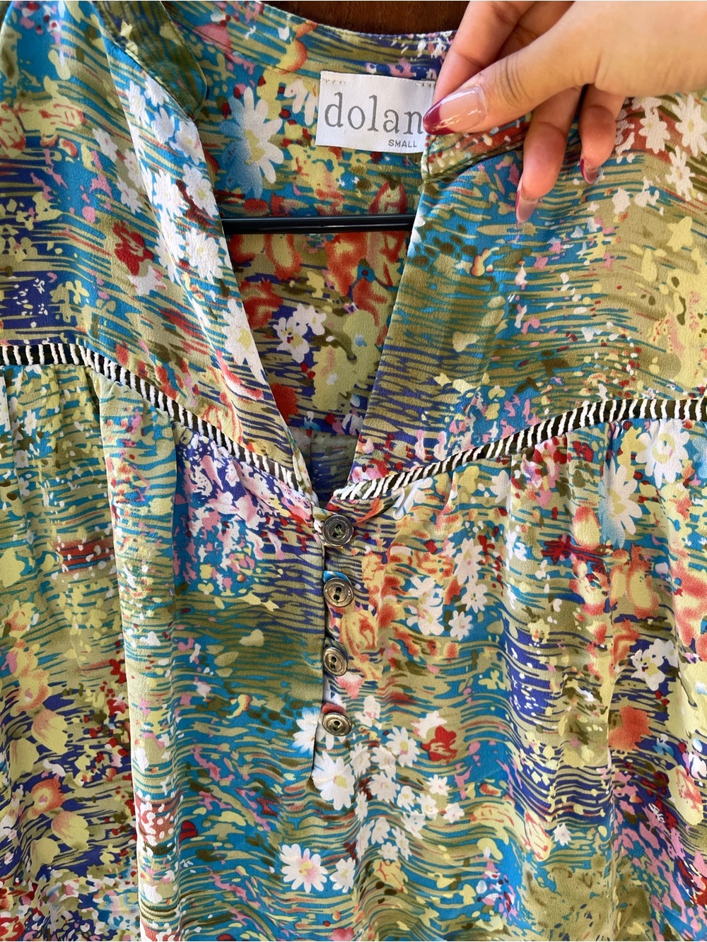 Anthropologie DOLAN Flowering Pastures 100% Silk Cottagecore Garden Blouse Sz S - Picture 4 of 8